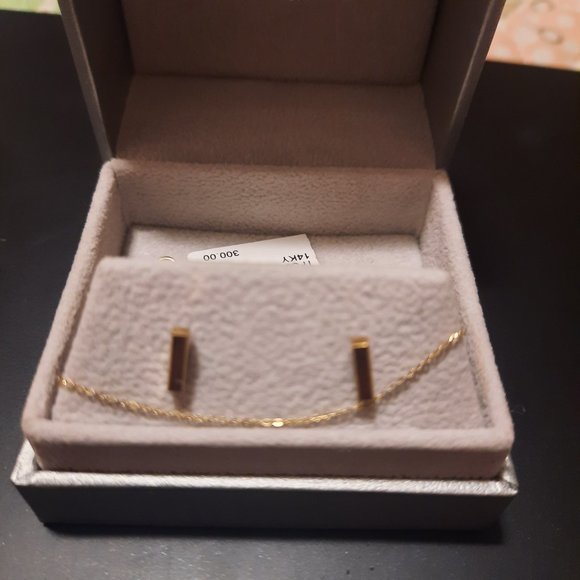 14K Gold Bar Studs And Necklace Box Set by BONY LEVY - Picture 4 of 6